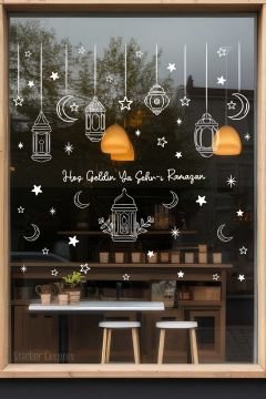 Sarkıtlı Beyaz Ramazan Fenerleri Hoşgeldin Ramazan Cam Sticker Ramazan Süsleri