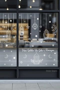 Sarkıtlı Beyaz Ramazan Fenerleri Çift Taraflı Hoşgeldin Ramazan Cam Sticker Ramazan Süsleri