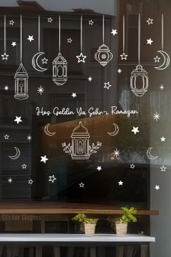 Sarkıtlı Beyaz Ramazan Fenerleri Hoşgeldin Ramazan Cam Sticker Ramazan Süsleri