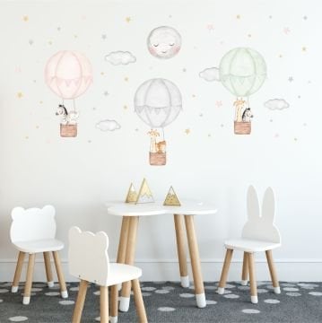 Sevimli Hayvanlı Pembe Gri Mint Balonlar Sticker Set