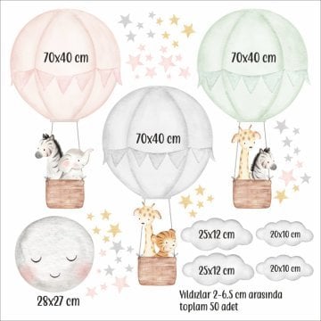 Sevimli Hayvanlı Pembe Gri Mint Balonlar Sticker Set
