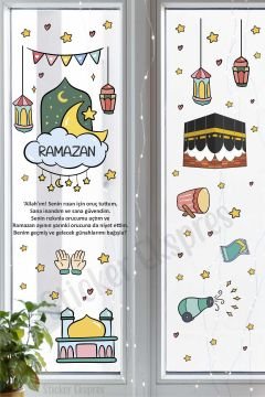 Ramazan İftar Sofrası Dualı Ramazan Duvar Cam Kapı Sticker Seti / Kabe Ve Cami Sticker
