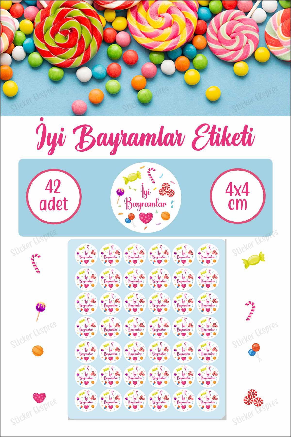 Şekerli İyi Bayramlar Etiketi Ramazan Bayramı Kurban Bayramı Sticker Suya Dayanıklı