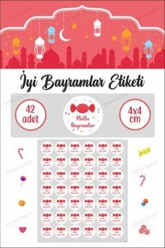 Kırmızı Şekerli İyi Bayramlar Etiketi Ramazan Bayramı Kurban Bayramı Sticker Suya Dayanıklı