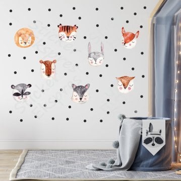 Hayvan Yüzleri ve Puantiye Sticker Set