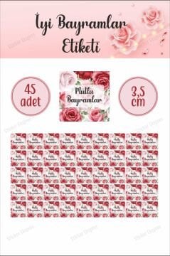 Kare Şeklinde Pembe Kırmızı Güllü İyi Bayramlar Etiketi Ramazan Bayramı Kurban Bayramı Sticker
