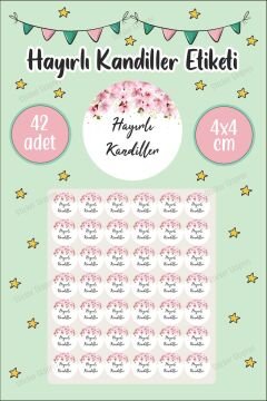 Pembe Çiçekli Ve Siyah Yazılı Hayırlı Kandiller Etiketi Mübarek Günler Kandil Sticker