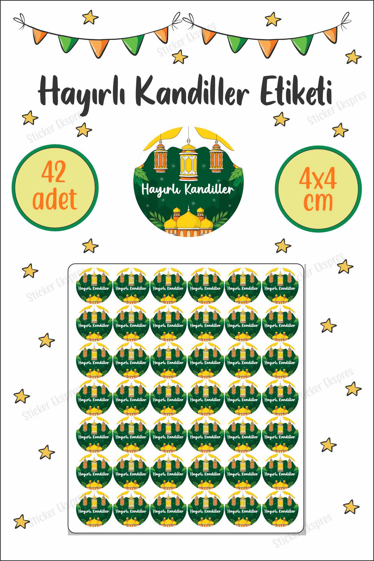 Yeşil Zeminli Ve Camili Hayırlı Kandiller Etiketi Mübarek Günler Kandil Sticker