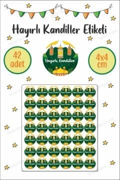 Yeşil Zeminli Ve Camili Hayırlı Kandiller Etiketi Mübarek Günler Kandil Sticker