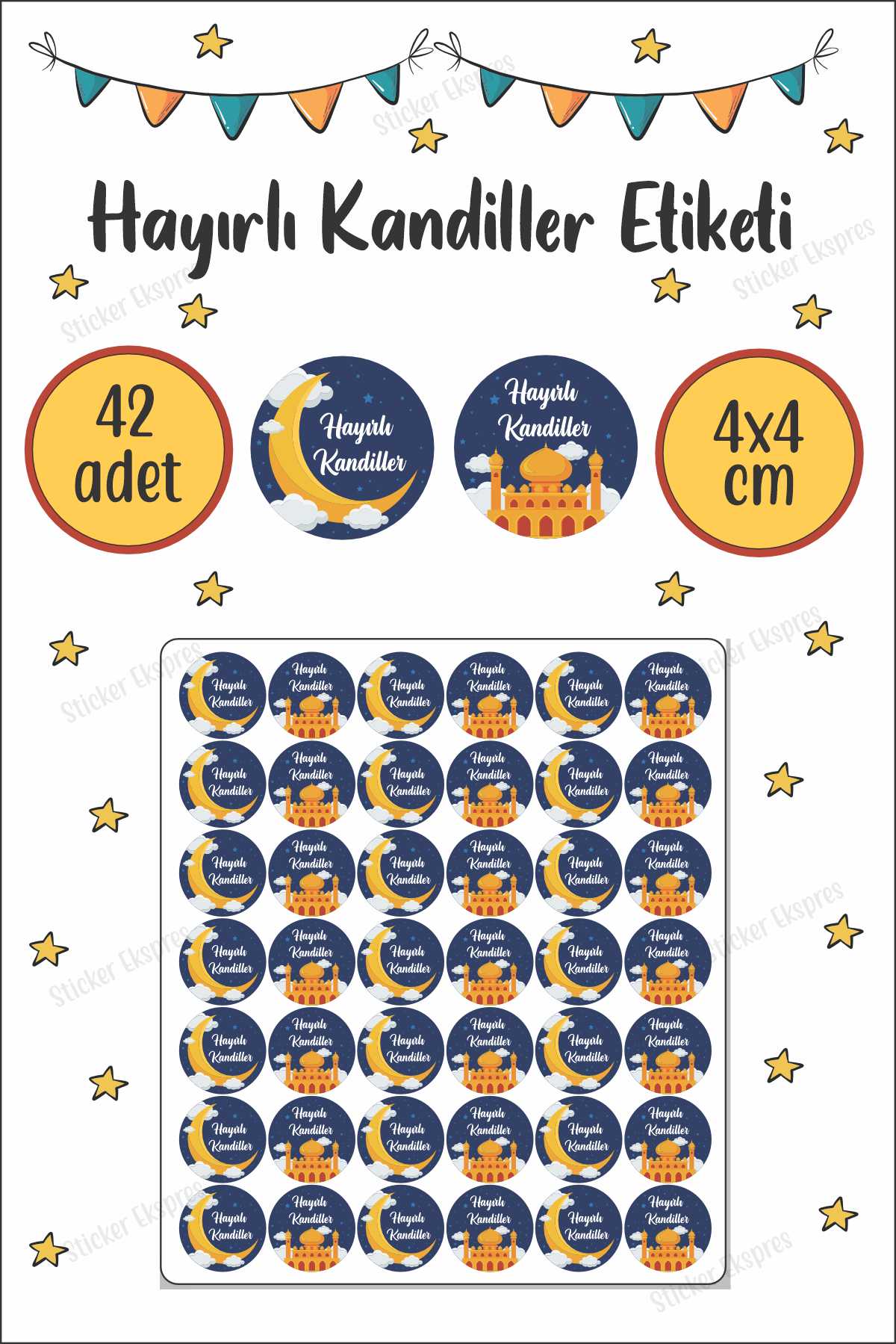 Lacivert Zeminli Hayırlı Kandiller Etiketi Mübarek Günler Kandil Sticker