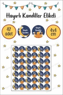Lacivert Zeminli Hayırlı Kandiller Etiketi Mübarek Günler Kandil Sticker