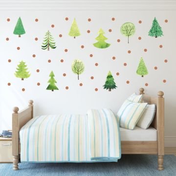 Ağaçlar ve Puantiyeler Sticker Set Kahverengi