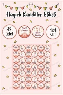 Somon Ve Soft Pembe Renklerde Hayırlı Kandiller Etiketi Mübarek Günler Kandil Sticker