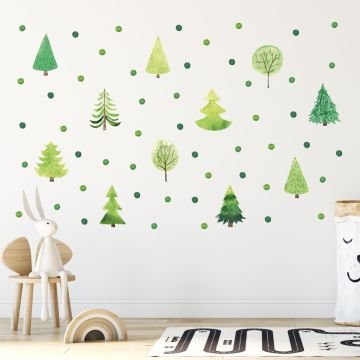 Ağaçlar ve Puantiyeler Sticker Set Yeşil