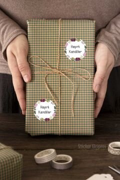 Mürdüm Ve Pembe Çiçekli Hayırlı Kandiller Etiketi Mübarek Günler Kandil Sticker