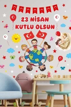 23 Nisan Ulusal Egemenlik Ve Çocuk Bayramı Atatürk Cam Kapı Duvar Sticker Seti
