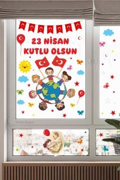 23 Nisan Ulusal Egemenlik Ve Çocuk Bayramı Atatürk Cam Kapı Duvar Sticker Seti