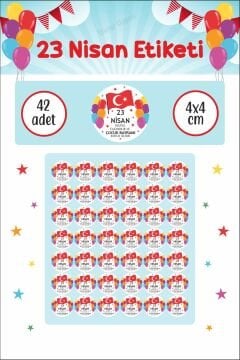 23 Nisan Etiketi Renkli Balonlu Ve Bayraklı Ulusal Egemenlik Ve Çocuk Bayramı Sticker