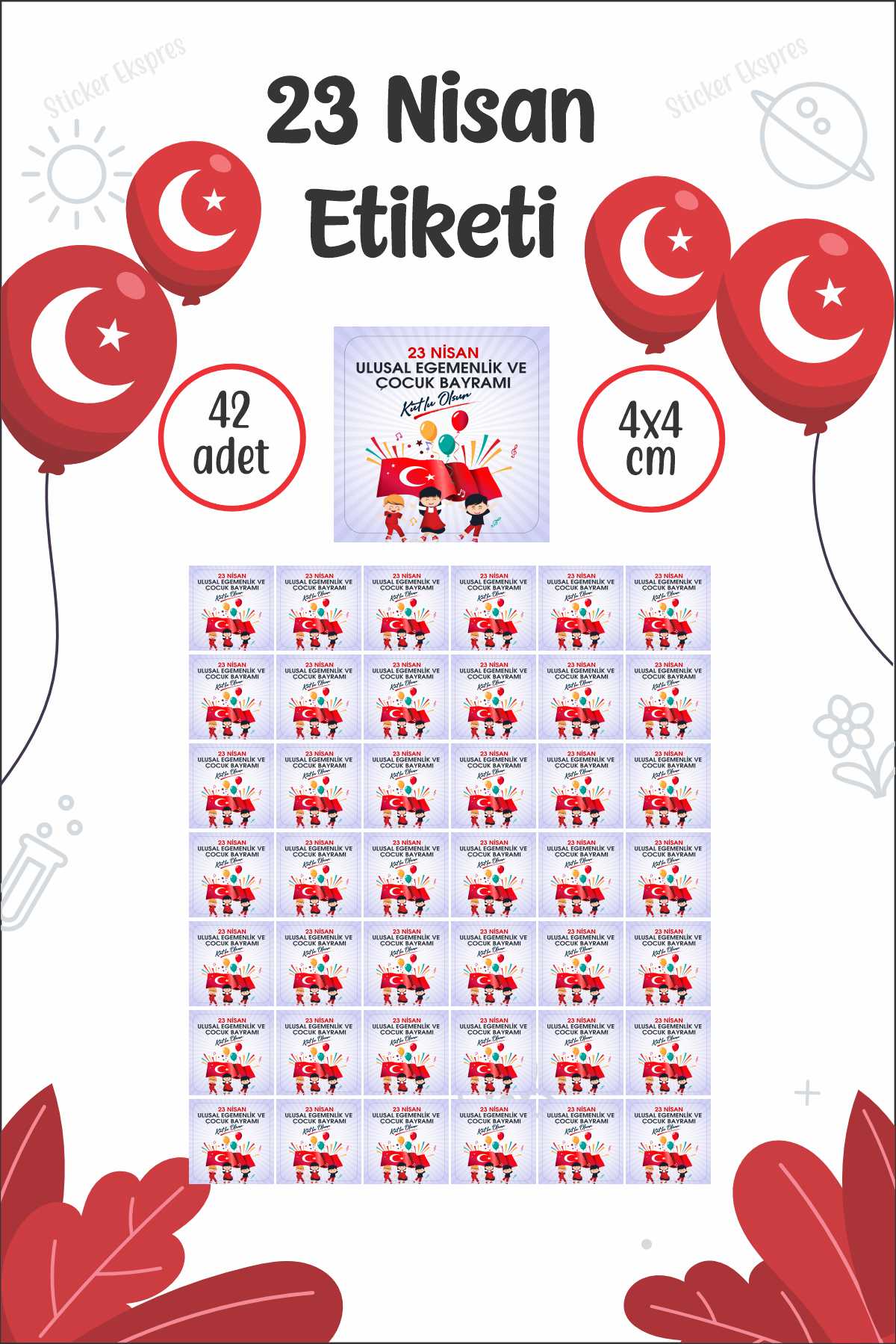 23 Nisan Etiketi Kare Şeklinde Ulusal Egemenlik Ve Çocuk Bayramı Sticker