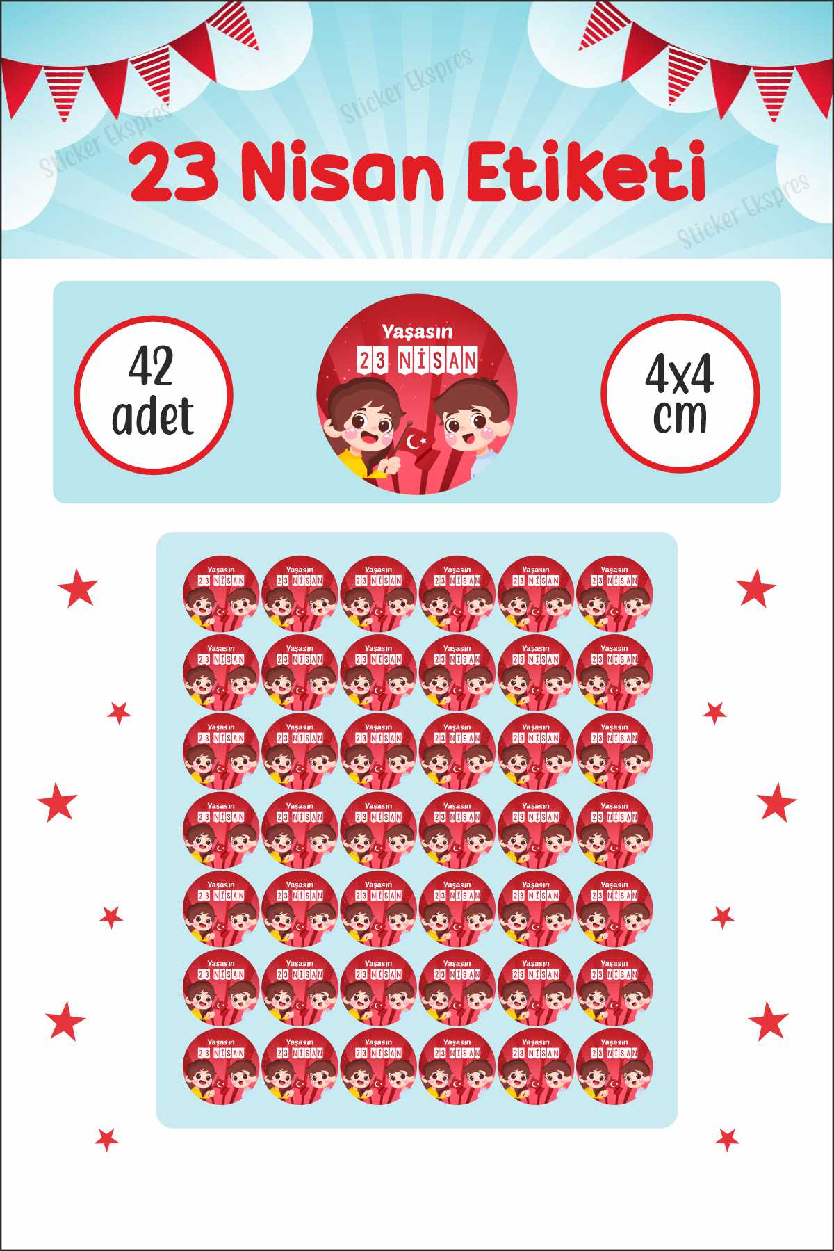 23 Nisan Etiketi Kırmızı Zeminli Çocuklu Ulusal Egemenlik Ve Çocuk Bayramı Sticker