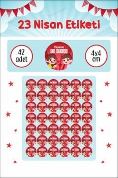 23 Nisan Etiketi Kırmızı Zeminli Çocuklu Ulusal Egemenlik Ve Çocuk Bayramı Sticker