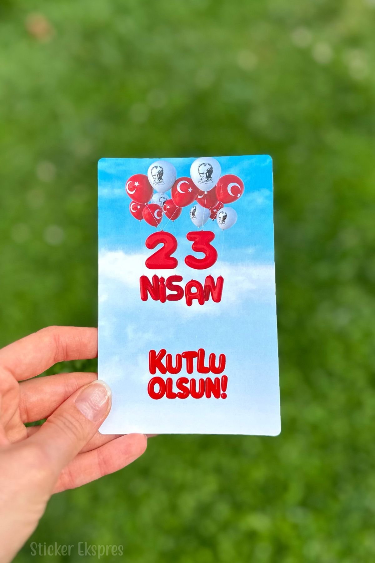 23 Nisan Temalı 12 Adet 14x9 Cm Tebrik Bileklik Not Hediye Kartı - 23 Nisan Hediyesi