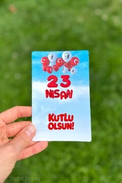 23 Nisan Temalı 12 Adet 14x9 Cm Tebrik Bileklik Not Hediye Kartı - 23 Nisan Hediyesi