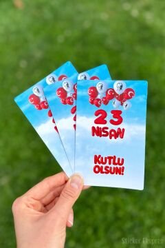23 Nisan Temalı 12 Adet 14x9 Cm Tebrik Bileklik Not Hediye Kartı - 23 Nisan Hediyesi