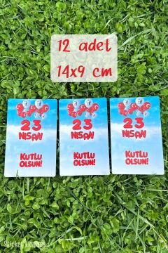 23 Nisan Temalı 12 Adet 14x9 Cm Tebrik Bileklik Not Hediye Kartı - 23 Nisan Hediyesi