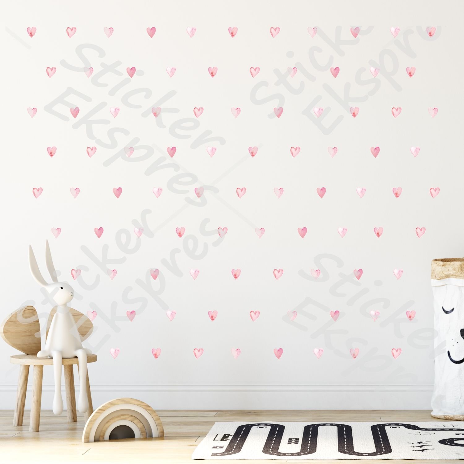 5 cm Pembe Suluboya Kalp Sticker Set