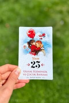 23 Nisan Temalı 12 Adet 14x9 Cm Tebrik Bileklik Not Hediye Kartı - 23 Nisan Hediyesi