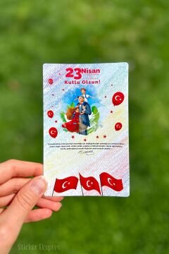 23 Nisan Temalı 12 Adet 14x9 Cm Tebrik Bileklik Not Hediye Kartı - 23 Nisan Hediyesi