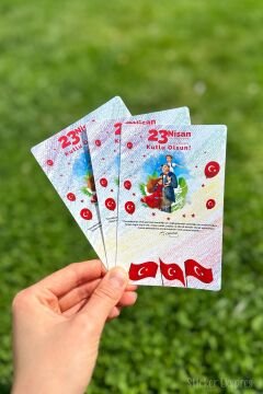 23 Nisan Temalı 12 Adet 14x9 Cm Tebrik Bileklik Not Hediye Kartı - 23 Nisan Hediyesi
