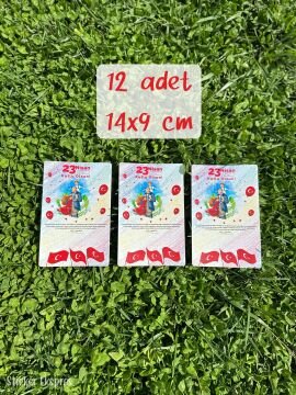 23 Nisan Temalı 12 Adet 14x9 Cm Tebrik Bileklik Not Hediye Kartı - 23 Nisan Hediyesi
