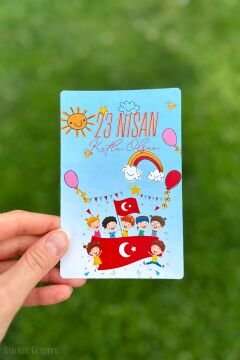 23 Nisan Temalı 12 Adet 14x9 Cm Tebrik Bileklik Not Hediye Kartı - 23 Nisan Hediyesi
