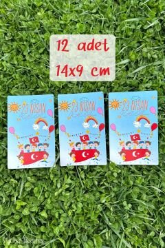 23 Nisan Temalı 12 Adet 14x9 Cm Tebrik Bileklik Not Hediye Kartı - 23 Nisan Hediyesi