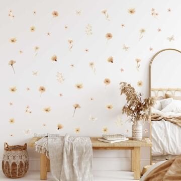 Pastel Boho Çiçekler Duvar Sticker Seti