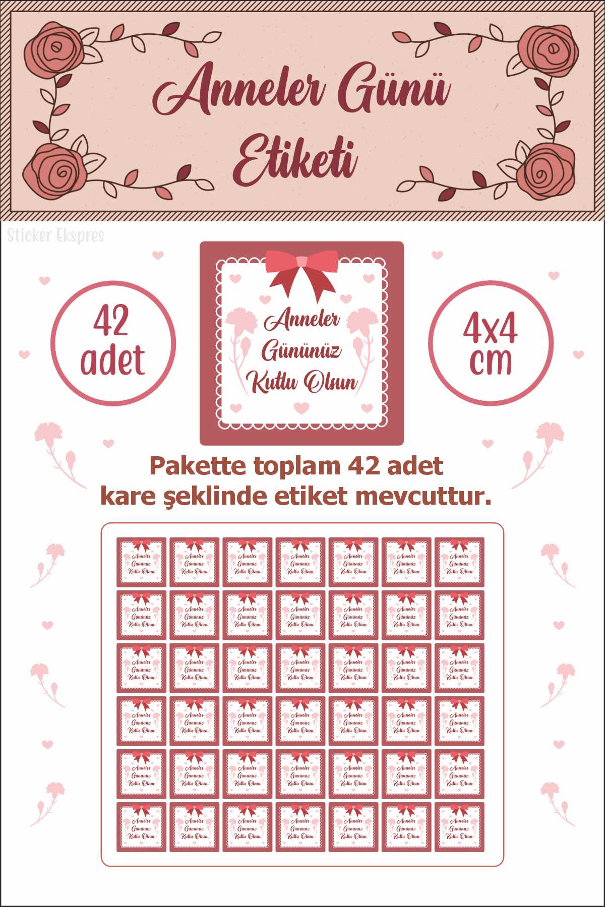 Kare Şeklinde Anneler Günü Etiketi Su Geçirmez Sticker