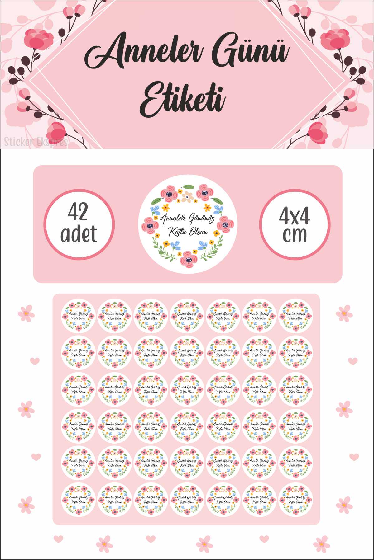Renkli Çiçekli Anneler Günü Etiketi Su Geçirmez Sticker