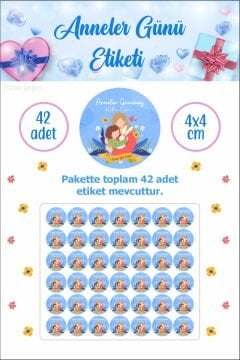 Mavi Zeminli Anneler Günü Etiketi Su Geçirmez Sticker