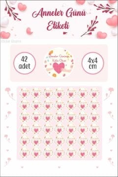 Pembe Kalpli Anneler Günü Etiketi Su Geçirmez Sticker