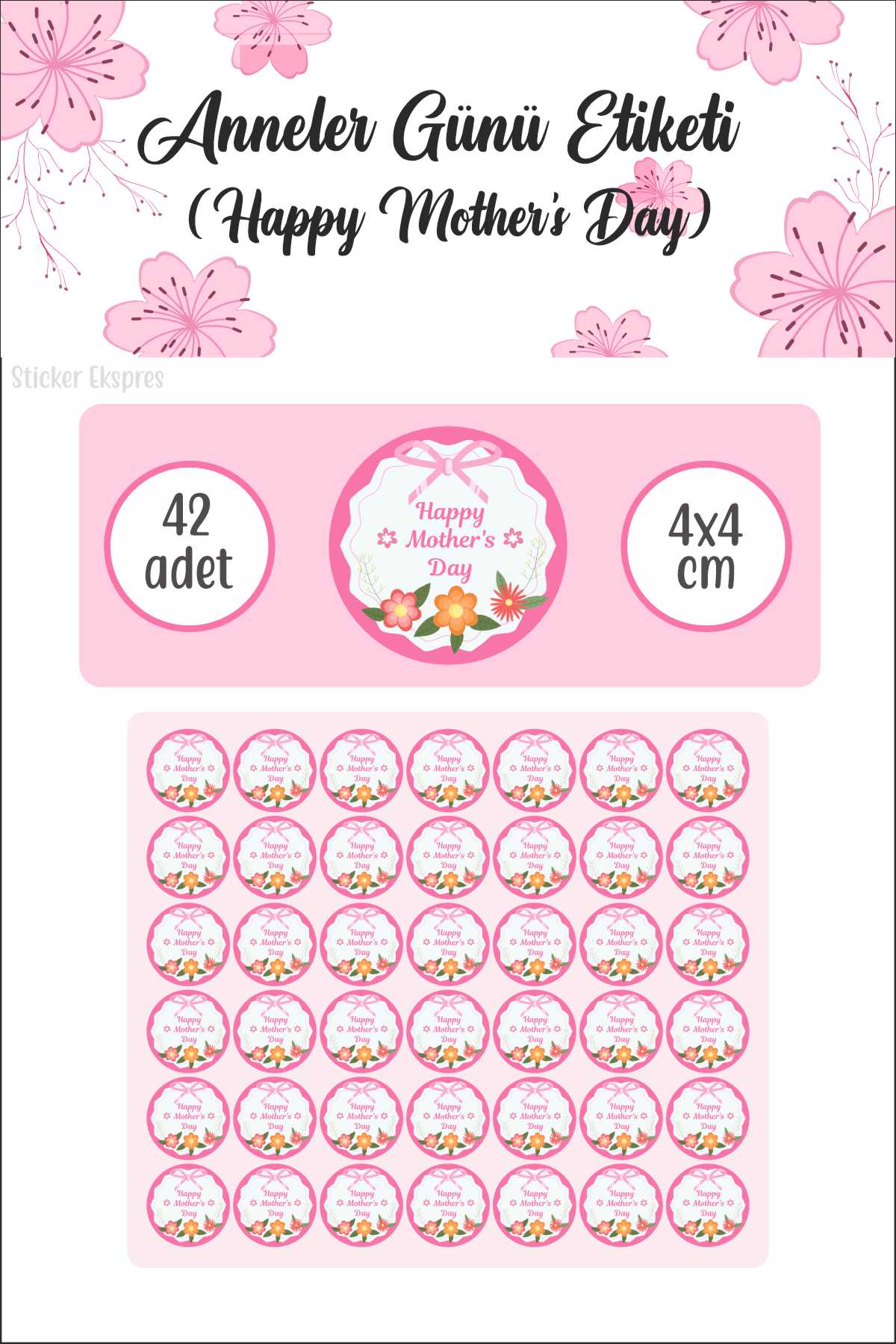 İngilizce Anneler Günü Etiketi Happy Mother's Day Su Geçirmez Sticker