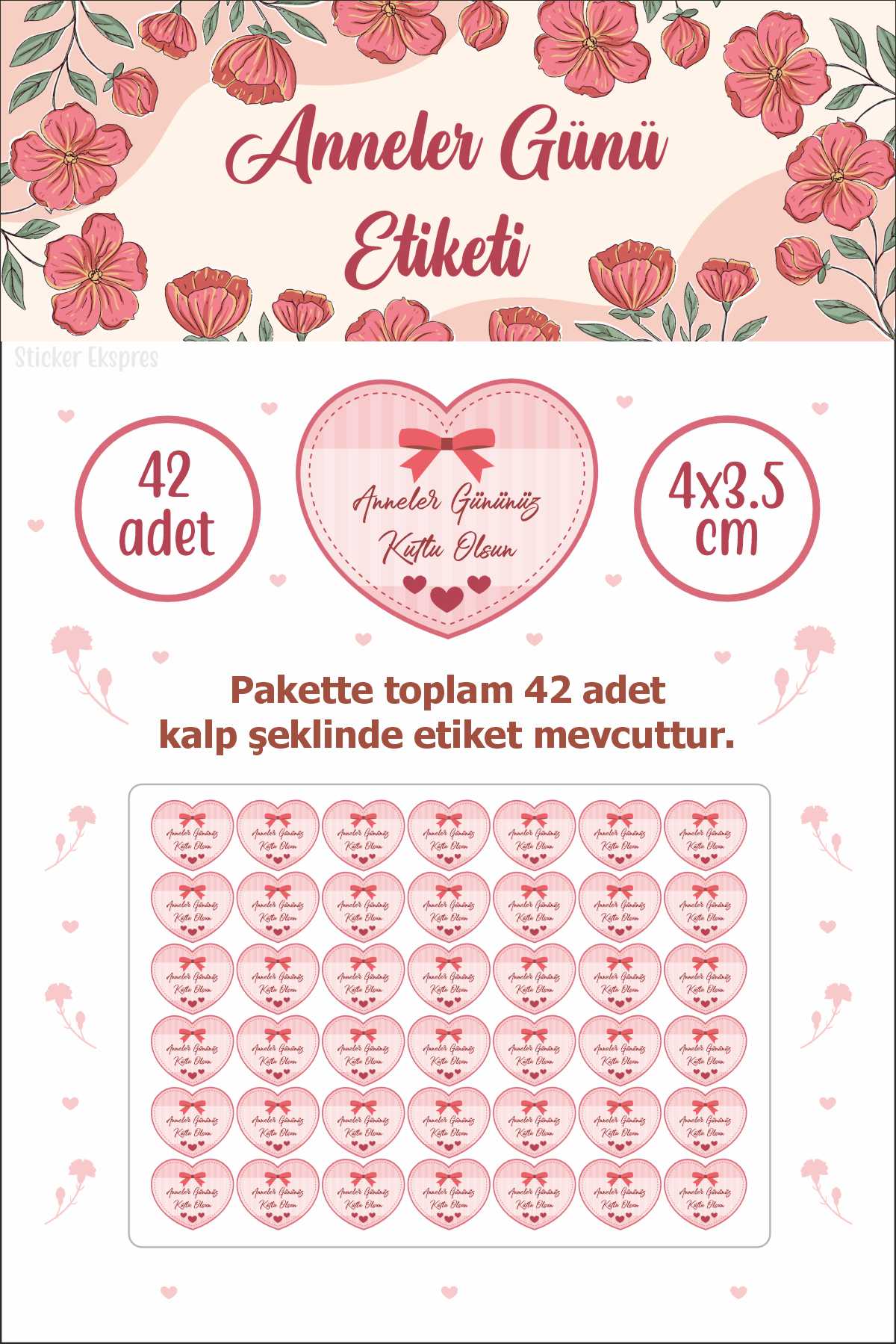 Kalp Şeklinde Anneler Günü Etiketi Su Geçirmez Sticker