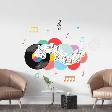 Renkli Müzik Notalı Anaokulu Kreş Okul Çocuk Odası Duvar Kapı Cam Sticker Seti