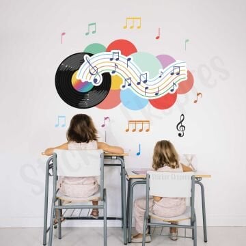 Renkli Müzik Notalı Anaokulu Kreş Okul Çocuk Odası Duvar Kapı Cam Sticker Seti