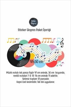 Renkli Müzik Notalı Anaokulu Kreş Okul Çocuk Odası Duvar Kapı Cam Sticker Seti