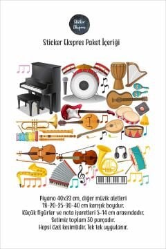 Müzik Aletleri Anaokulu Kreş Okul Çocuk Odası Duvar Kapı Cam Sticker Seti