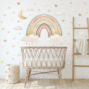 Pastel Renklerde Boho Gökkuşağı Çocuk Odası Duvar Sticker Seti