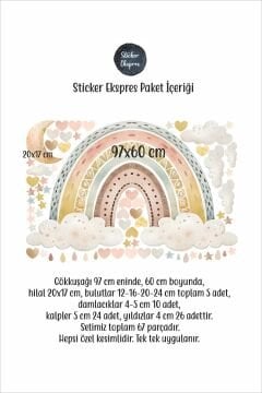 Pastel Renklerde Boho Gökkuşağı Çocuk Odası Duvar Sticker Seti
