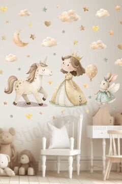 Bohem Unicorn Ve Prenses Çocuk Odası Duvar Sticker Seti